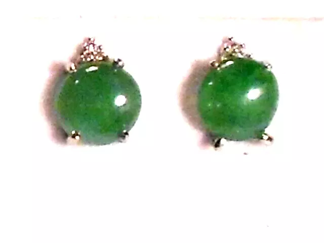 jadeite A green jade earrings, solid 10k white gold with czs.