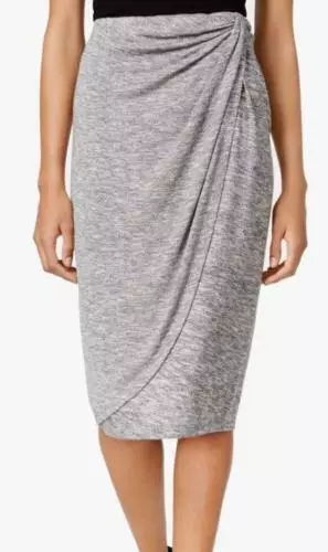 Bar lll Skirt Draped Faux-Wrap Heathered Gray Sz XL NEW NWT N166 3