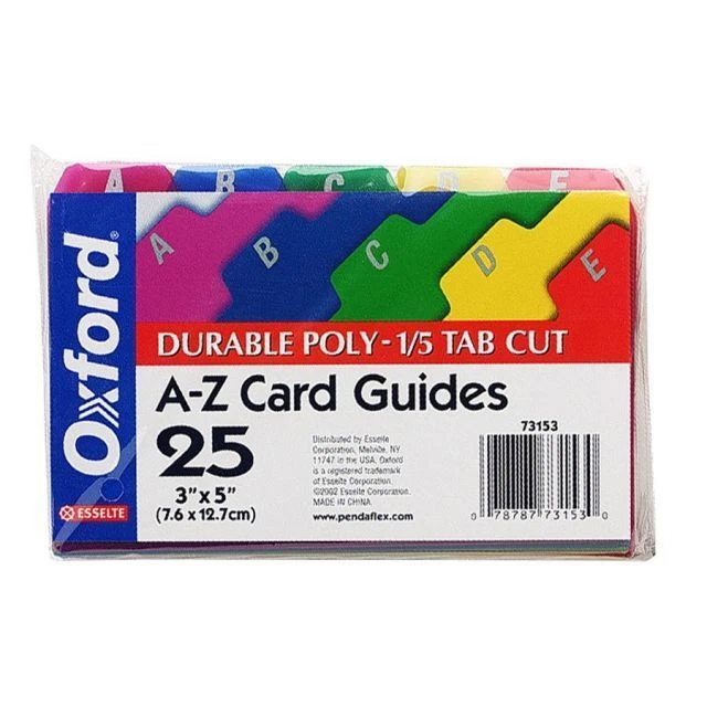 OXFORD INDEX CARD Dividers, 3” X 5” Poly Construction, Multiple Colors