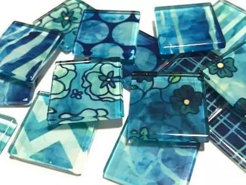 Handmade Blue Patterned Glass Tiles 2.5cm - Mosaic Tiles Supplies Art Craft