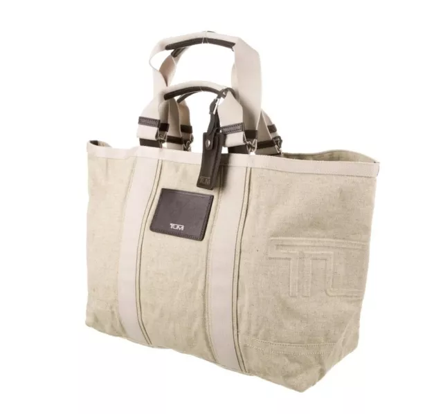RARE Tumi Canvas Leather Handle Beach Tote Shopper Carry On Travel Suitcase Bag