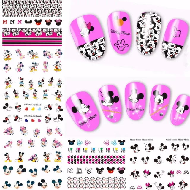 Nail Art Wasseraufkleber Aufkleber Transfers Mickey Minnie Mausschleifen Herz Neon