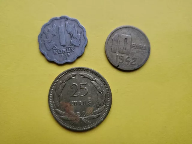 3x antike alte  Münzen konvolut KURUS PARA 1939 1942 1949 TURKIYE