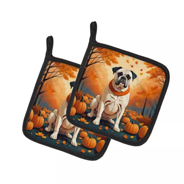 White Boxer Fall Pair of Pot Holders DAC1025PTHD