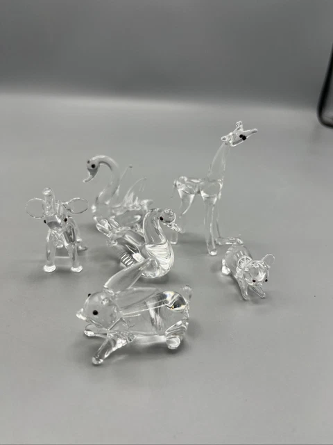 Glass Animal Figurines Miniature Giraffe Elephant Rabbit and Others Lot of 6