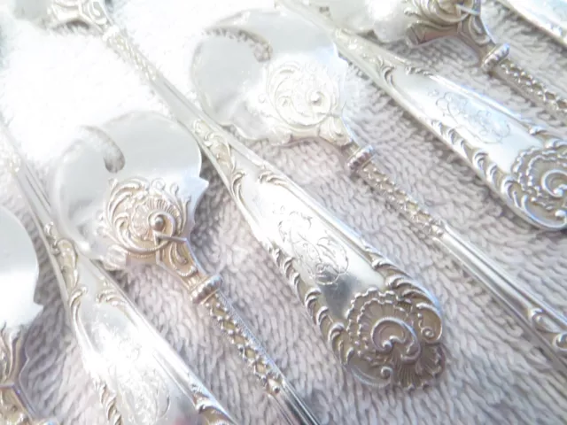 Very rare late 19th c French 950 silver 12 shell fish spoons rococo st