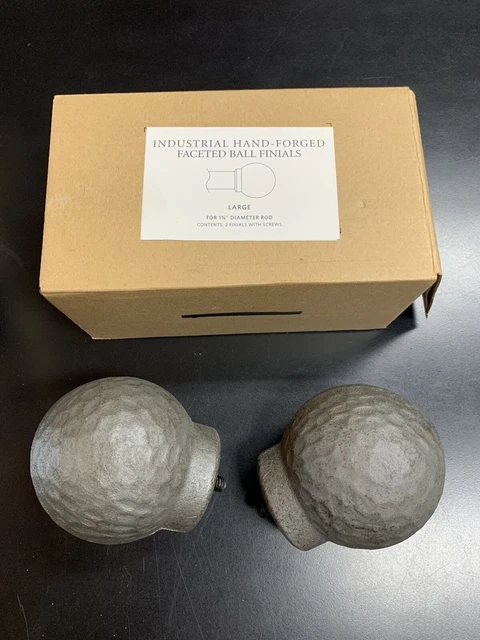 Pair of Restoration Hardware Industrial Hand Forged Faceted Ball Finials Large