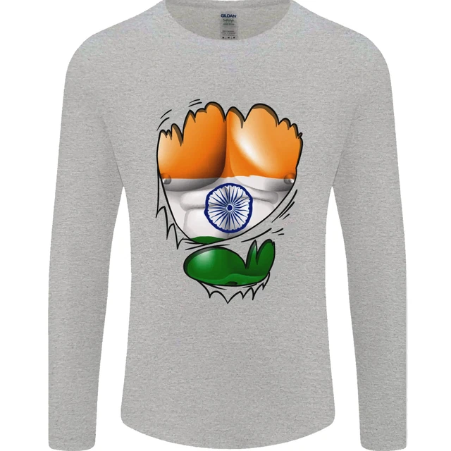 GYM THE INDIAN Flag Ripped Muscles India Mens Long Sleeve T-Shirt $13.