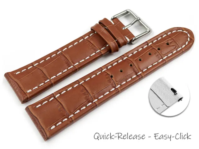 Bracelet montre à dégagement rapides cuir de veau grain croco marron clair