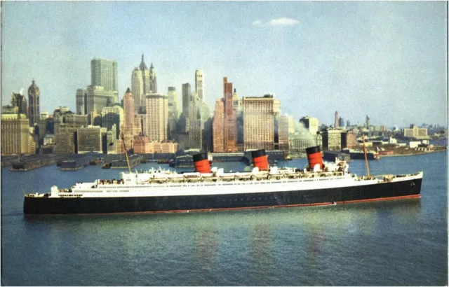 Cunard RMS Queen Mary antique postcard Ocean Liner steam ship