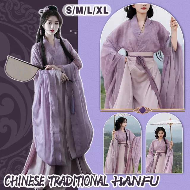 Chinese Traditional Hanfu Costume Woman Ancient Oriental Purple Dress Elegance