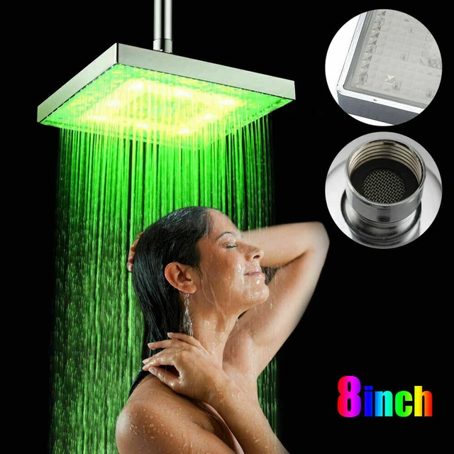 COLORFUL LED SQUARE 8 Inch Rainfall Shower Head Sprayer 7 Color ...