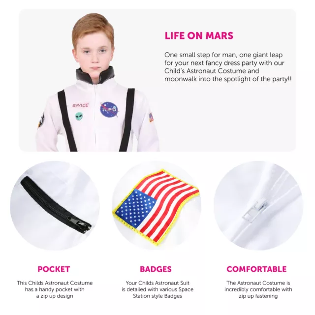 Childs Astronaut Costume Spaceman Flight Aliens Uniform Kids Boys Fancy Dress 2