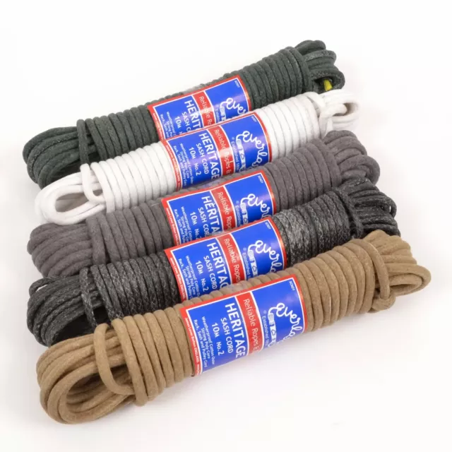 Everlasto Heritage Waxed Cotton Sash Cord In White, Black, Green, Grey And Brown