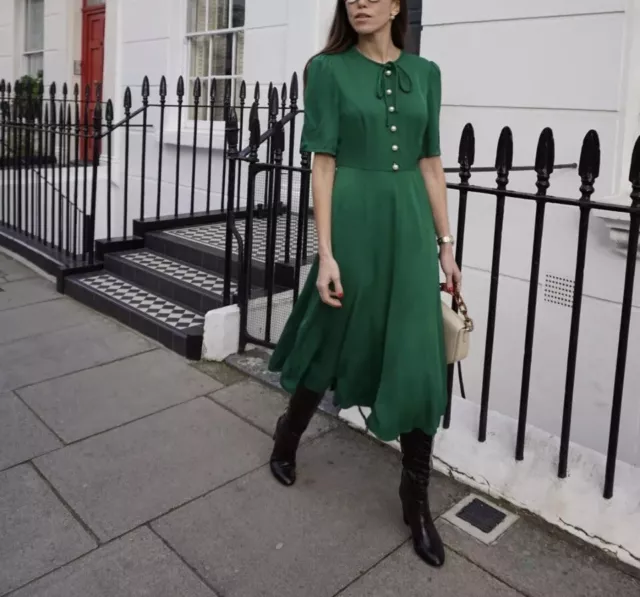 LK BENNETT DR Montana Crepe Green Midi Dress Size UK 10 250.00 PicClick UK