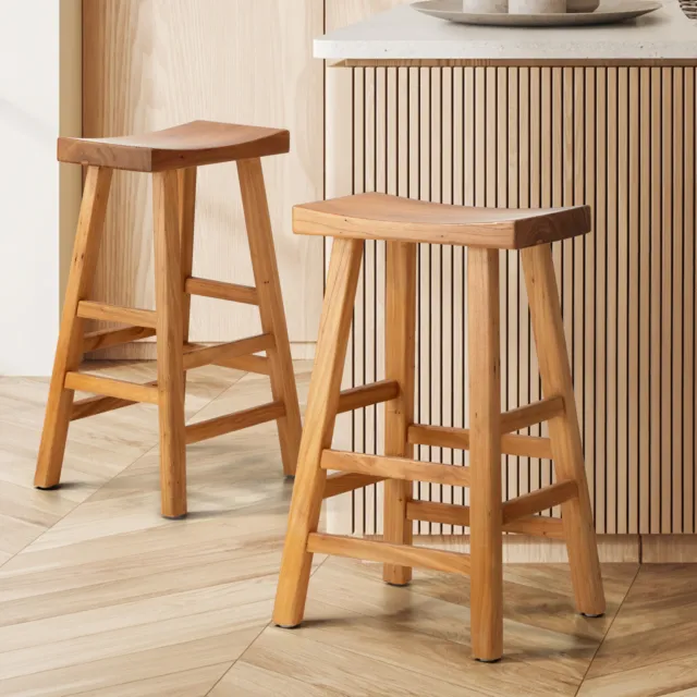 Oikiture 2x Bar Stools Kitchen Stool Wooden Counter Chairs Barstools Natural
