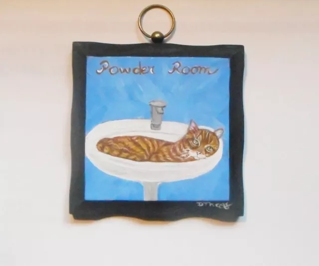 Ginger Red orange Tabby Cat Plaque Powder Room Wall Decor Hand Painted