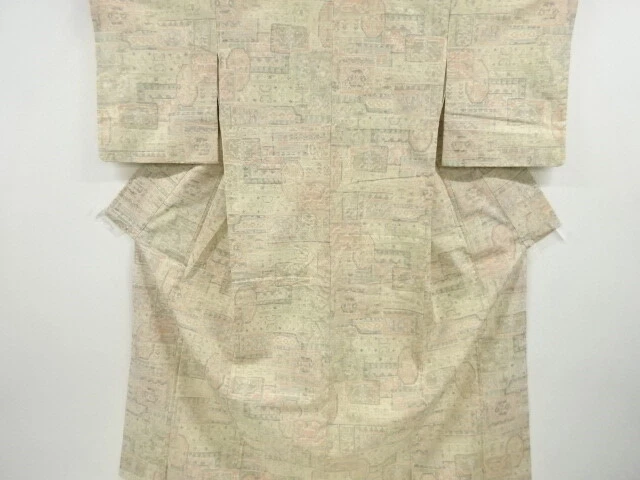 6435722: Japanese Kimono / Antique Kimono / Tsumugi / Woven Abstract Pattern