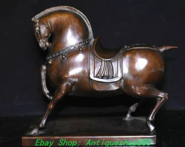 9'' Old Chinese Bronze Fengshui 12 Zodiac Year Animal Horse Statue Sculpture