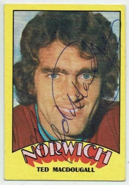 TED MACDOUGALL signed 1974 1975 A&BC Red Back card #39 NORWICH CITY
