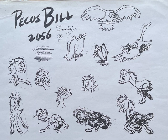 PECOS BILL Young  WIDOWMAKER MELODY TIME Model Sheet Disney ANIMATION Photocopy