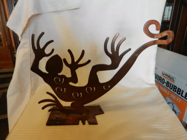 Hand Made Metal Gecko Lizard Freestanding Figurine Copper Tones