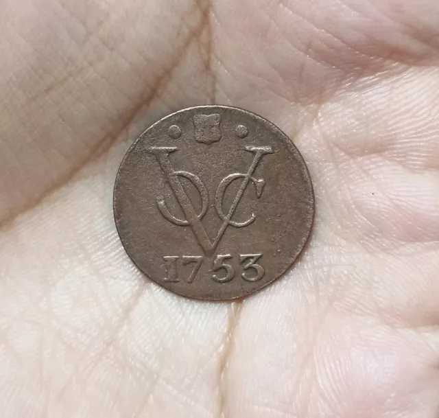 Dutch Netherlands Colonial VOC Duit  1753 Utrecht NewYork Penny coin e323