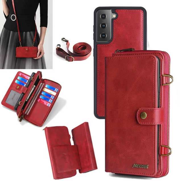For Google Pixel 5 6 7 Pro Removable Leather Zipper Card Crossbody Case Wallet