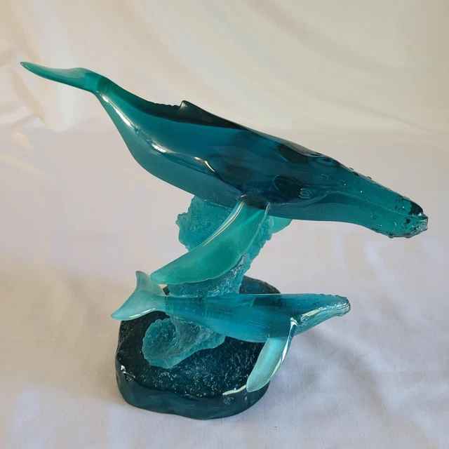 Wyland Humpback Whale Calf Teal Blue Lucite Sculpture Celebration Sea Ocean 1990 Wyland Humpback Whale Calf Teal Blue Lucite Sculpture Celebration Sea Ocean 1990