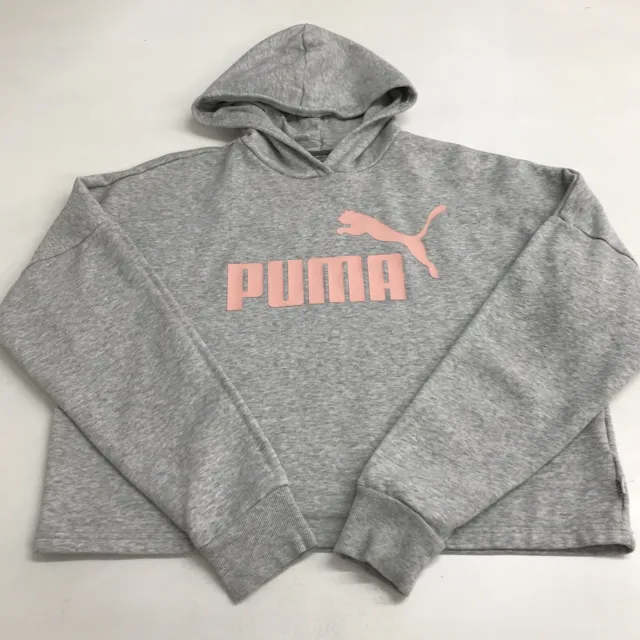 Puma Kids Girl's Grey & Pink Cropped Branded Logo Sports Hoodie Age 15-16 years