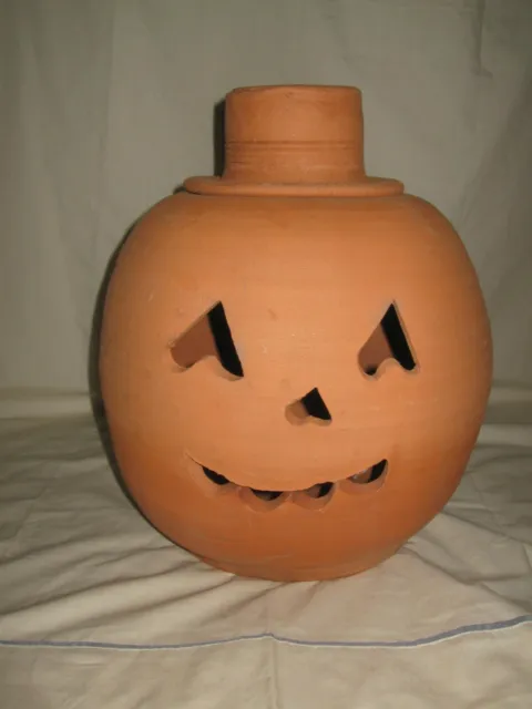 HTF Vintage 16" Hewell Pottery Terra Cotta Smiling Pumpkin w/ Hat Gillsville Ga