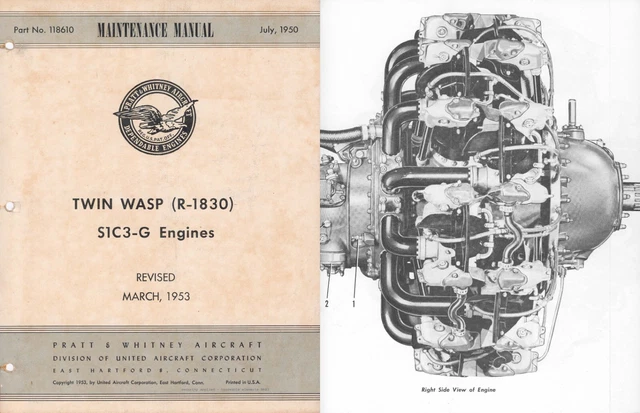 PRATT & WHITNEY R-1830 Twin Wasp Aero Engine Maintenance Manual RARE ...