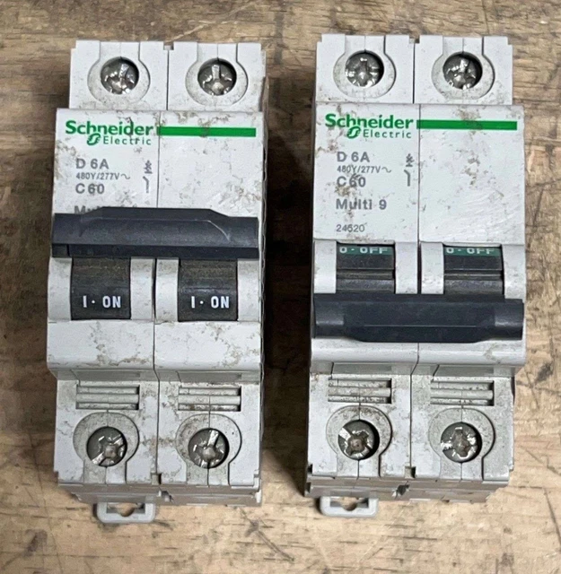 Schneider Electric Multi9 C60 2P Circuit Breaker 6A MCB 240V 480Y/277V-Lot of 2
