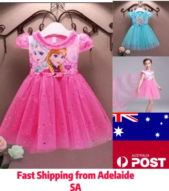 NEW Girl Princess Dress Anna Elsa Costume Party Birthday Kids Children Size 3-7