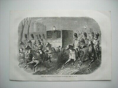 Engraving 1864. depart of accuse 15 may vincennes in Bourges. closure