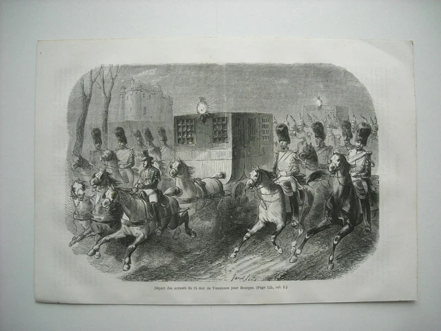 Gravure 1864. Depart Des Accuses Du 15 Mai De Vincennes Pour Bourges. Fermeture