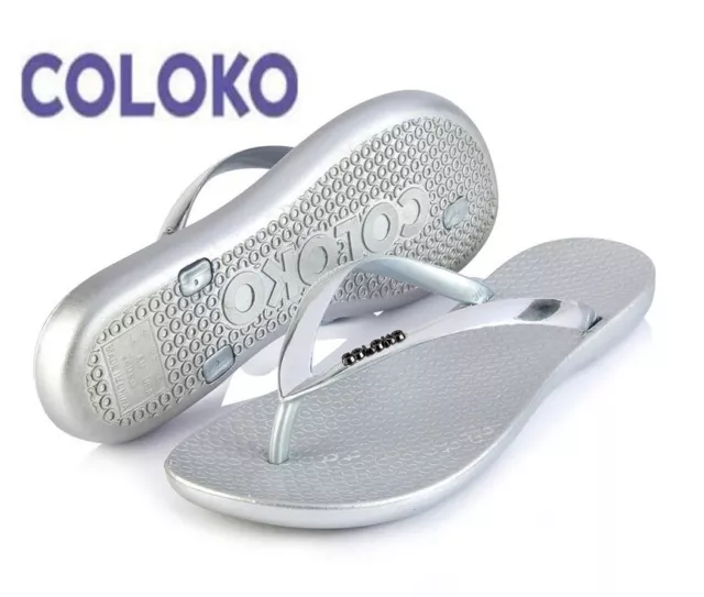 Coloko New Ladies Silver Sandals Womens Comfort Toe Post Summer Shoes Sizes 3-8