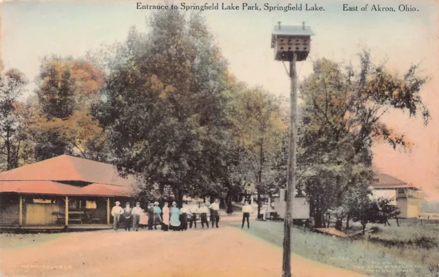 Akron OH Ohio Springfield Lake Park Early 1900s Hand Colored Vtg Postcard A24