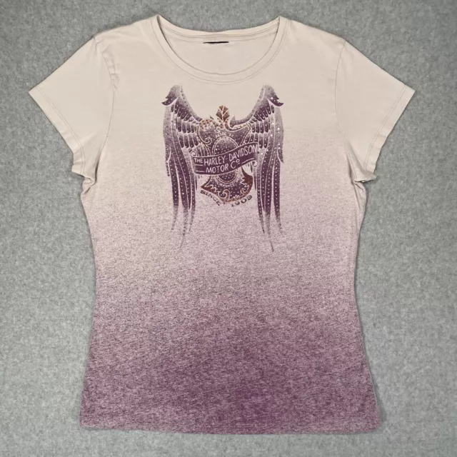 Harley Davidson Womens Large Top Short Sleeve Baby Tee Shirt Tie Dye Rhinestones
