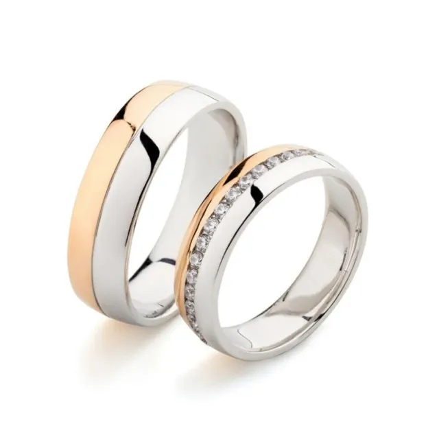 Véritable diamant rond 0,27 ct His & Her Couple Band 14k Multi Tone Gold...
