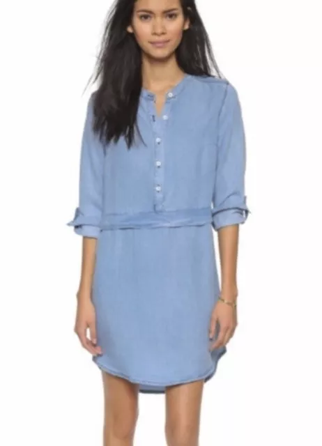 Splendid Shirt Dress S Small Denim Chambray Lightweight Soft Convertible Sleeve 2