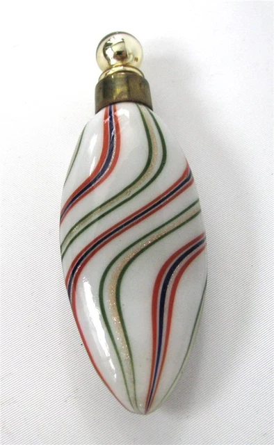 Antique German Mercury Glass Miniature Perfume Scent Bottle w/ dauber Striped Antique German Mercury Glass Miniature Perfume Scent Bottle w/ dauber Striped