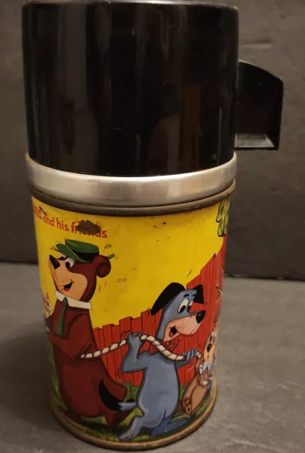 Vintage Metal Huckleberry Hound Yogi Bear and Friends Metal Thermos  1960's 2