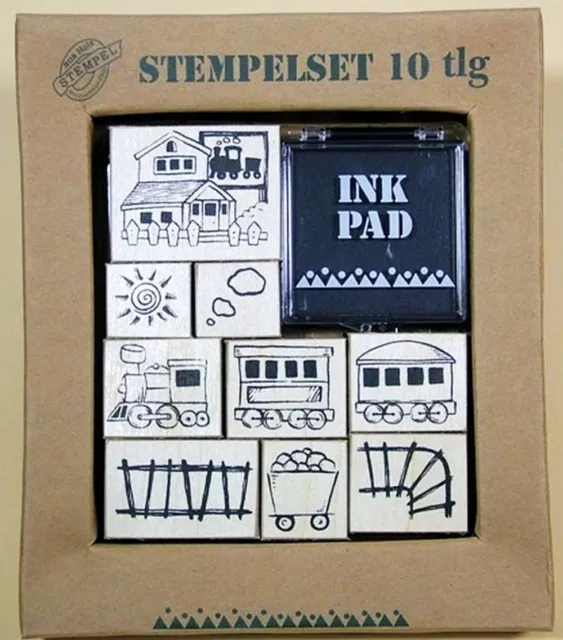 Stempel Stempelset 10-teilig Zugmotive + Stempelkissen Zug Neu OVP