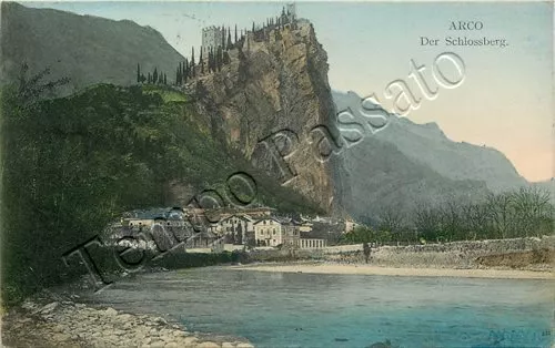 Cartolina di Arco, castello e fiume Sarca - Trento