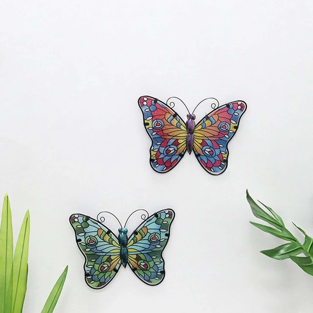 2x 3D Papillon Ornements Figurine Métal Suspendu Ornement Patio Intérieur