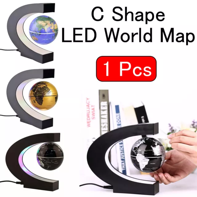 1x Floating Globe Light Decoration C Shape LED World Map Magnetic Levitation