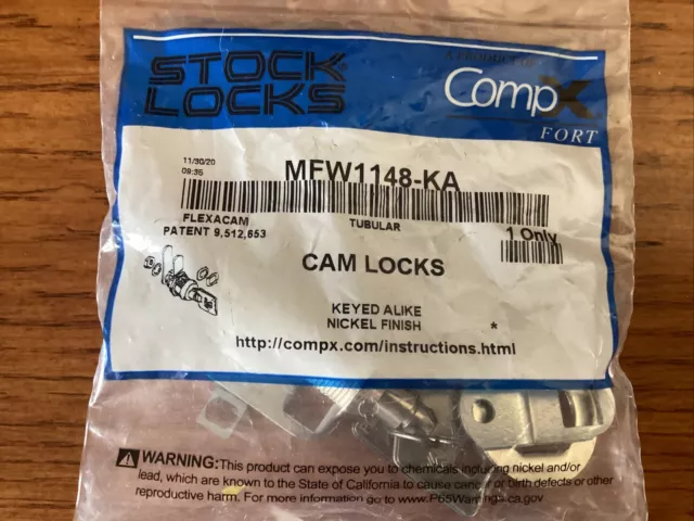 NEW STOCK LOCKS CompX Fort MFW1148-KA Cam Locks Keyed Alike Nickel Finish