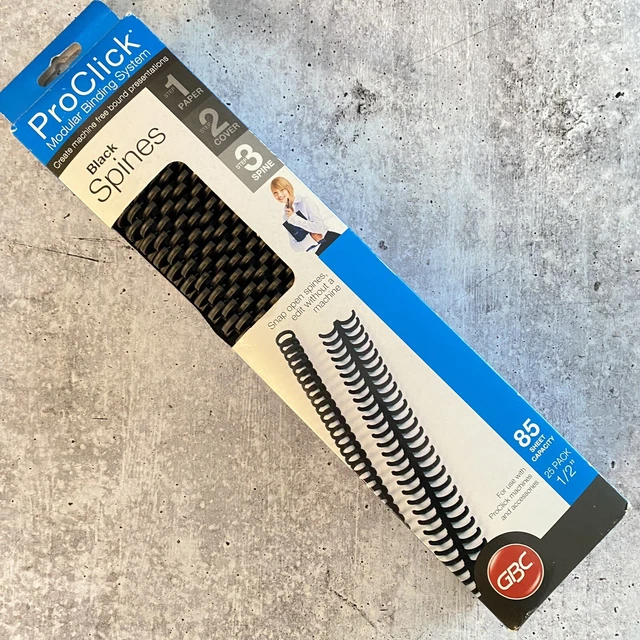 GBC ProClick Modular Binding Spines 1/2" Black 25 Pack System 85 Sheet Capacity