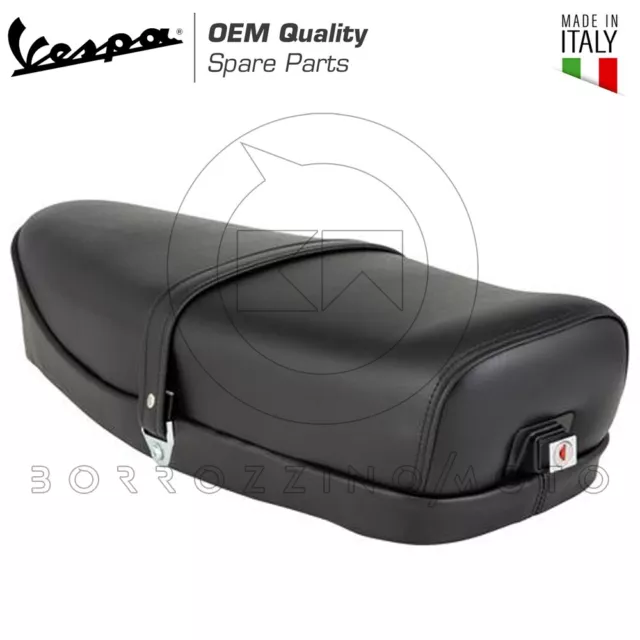 Sella Lunga Biposto Similpelle Nera Con Serratura Per Vespa 50 R L N Faro Tondo